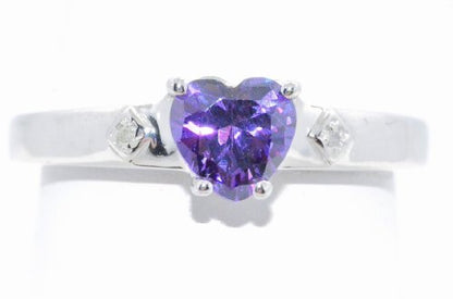 1 Ct Amethyst & Diamond Heart Ring .925 Sterling Silver Rhodium Finish