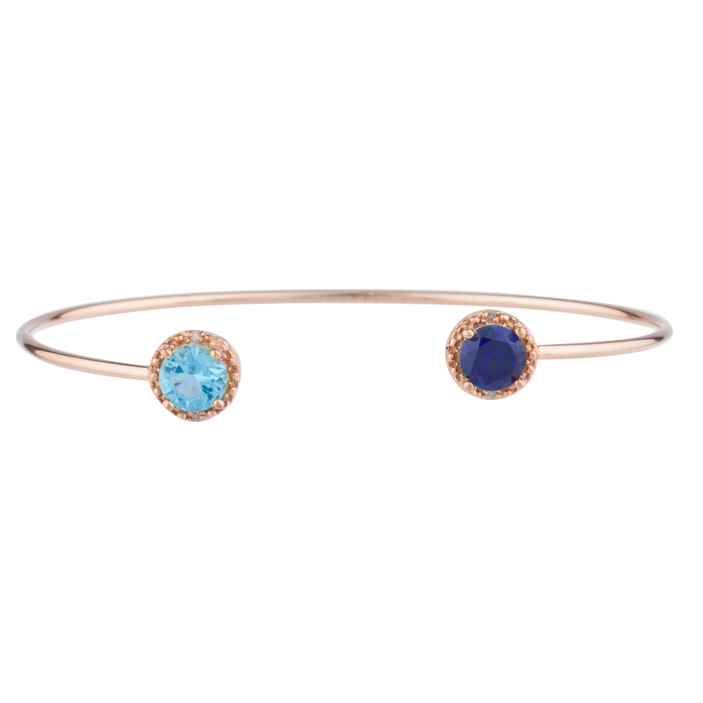 14Kt Gold Blue Sapphire & Blue Topaz Diamond Round Bangle Bracelet