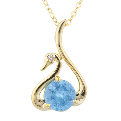 14Kt Yellow Gold Plated Blue Topaz & Diamond Swan Pendant