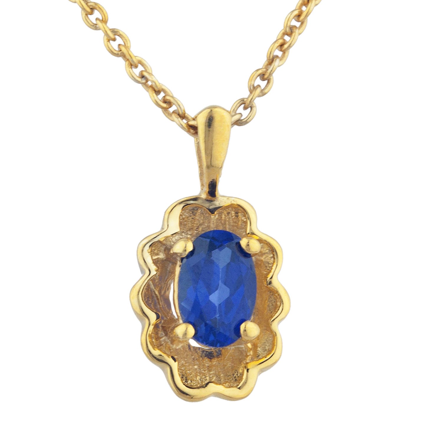 14Kt Yellow Gold Plated Blue Sapphire Oval Design Pendant