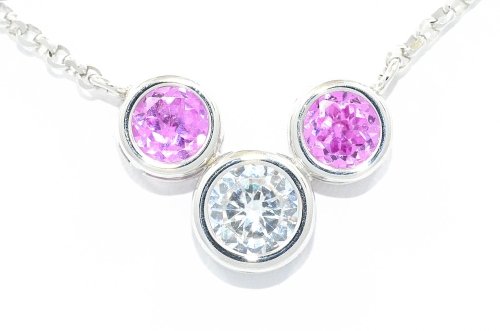 2 Ct Pink Sapphire & Zirconia Round Bezel Pendant .925 Sterling Silver Rhodium Finish