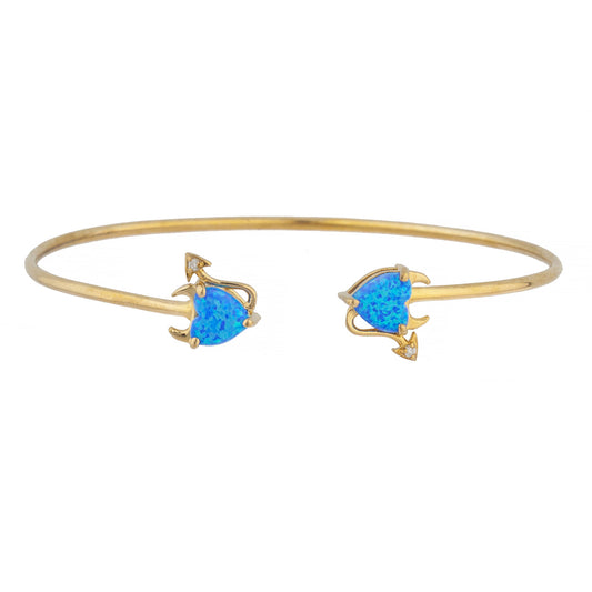 Blue Opal & Diamond Devil Heart Bangle Bracelet 14Kt Yellow Gold Rose Gold Silver