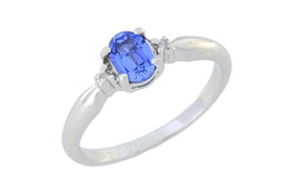 0.50 Ct Tanzanite & Diamond Oval Ring .925 Sterling Silver Rhodium Finish