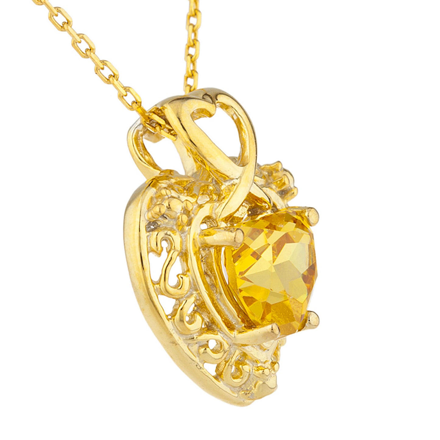 14Kt Yellow Gold Plated Yellow Citrine Heart Design Pendant