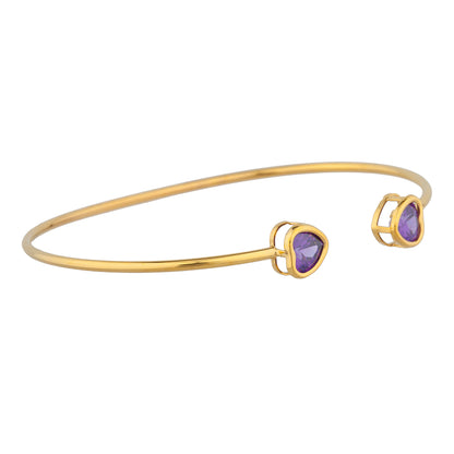 14Kt Yellow Gold Plated Amethyst Heart Bezel Bangle Bracelet