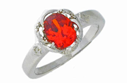 2 Ct Orange Citrine & Diamond Oval Ring .925 Sterling Silver Rhodium Finish