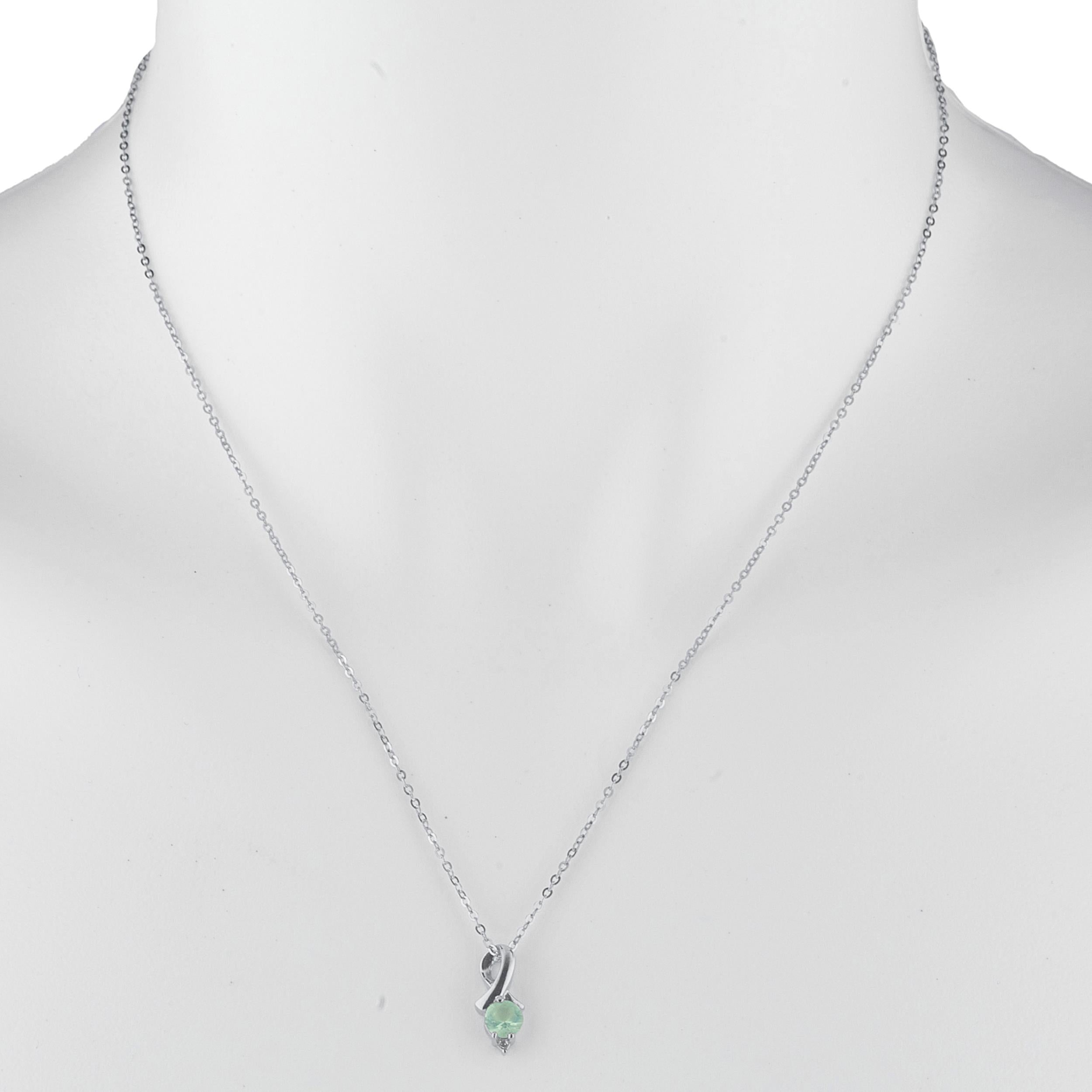14Kt Gold Green Sapphire & Diamond Round Design Pendant Necklace