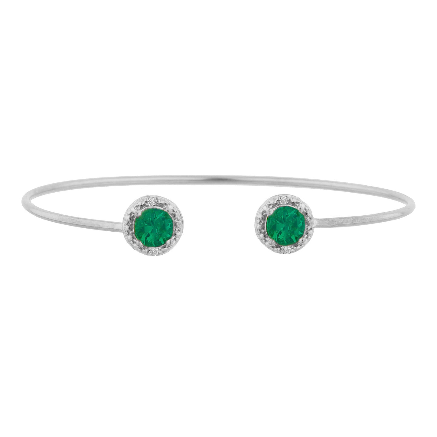 14Kt Gold Emerald & Diamond Round Bangle Bracelet