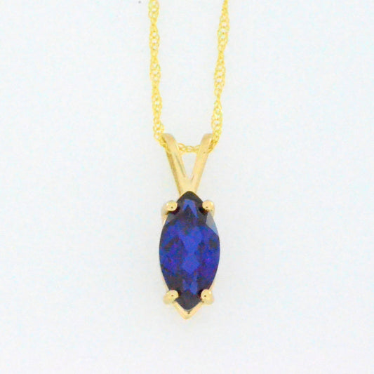 14Kt Gold Blue Sapphire Marquise Pendant Necklace