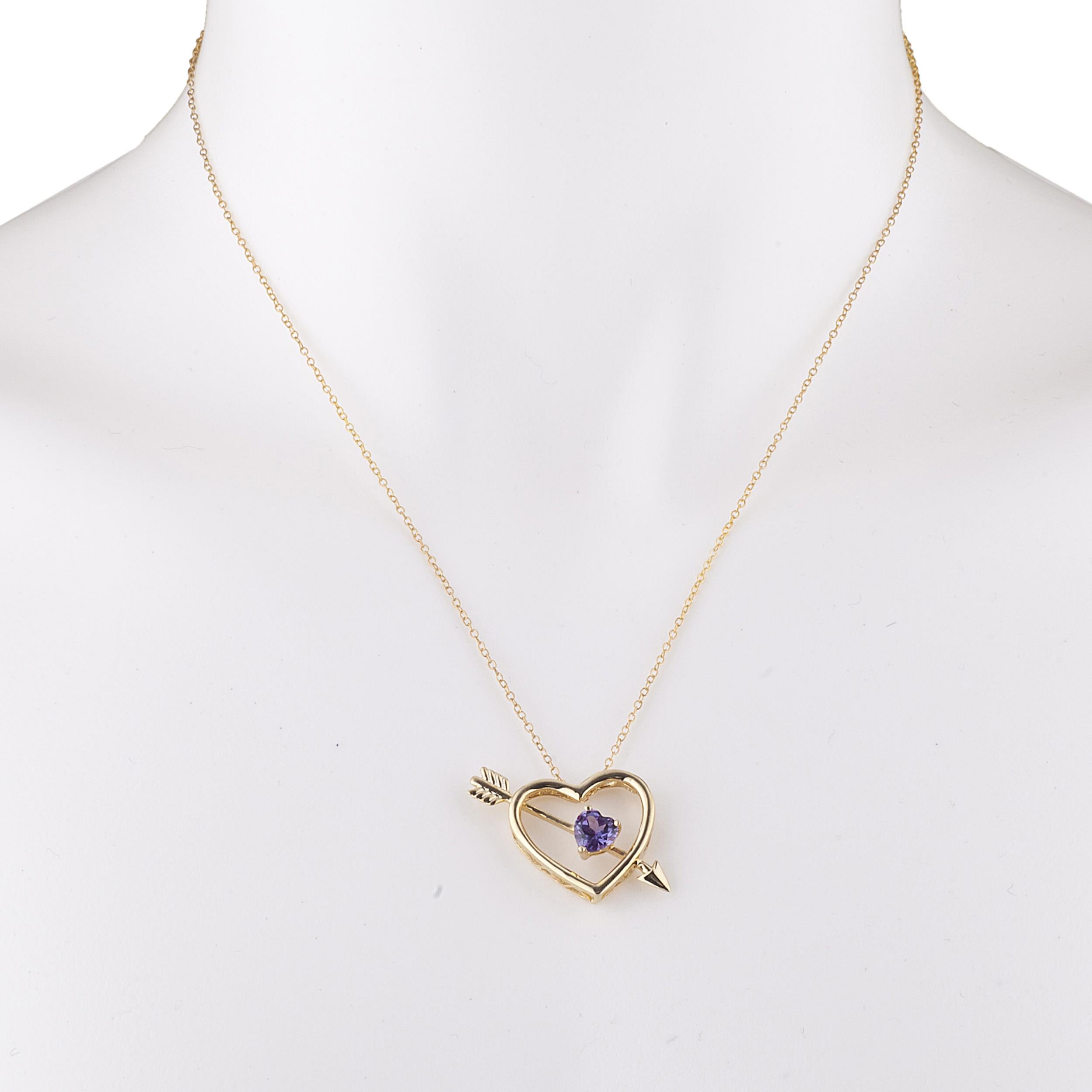 14Kt Gold Alexandrite Heart Bow & Arrow Pendant Necklace