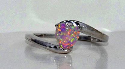 6mm Pink Opal Heart Ring .925 Sterling Silver Rhodium Finish