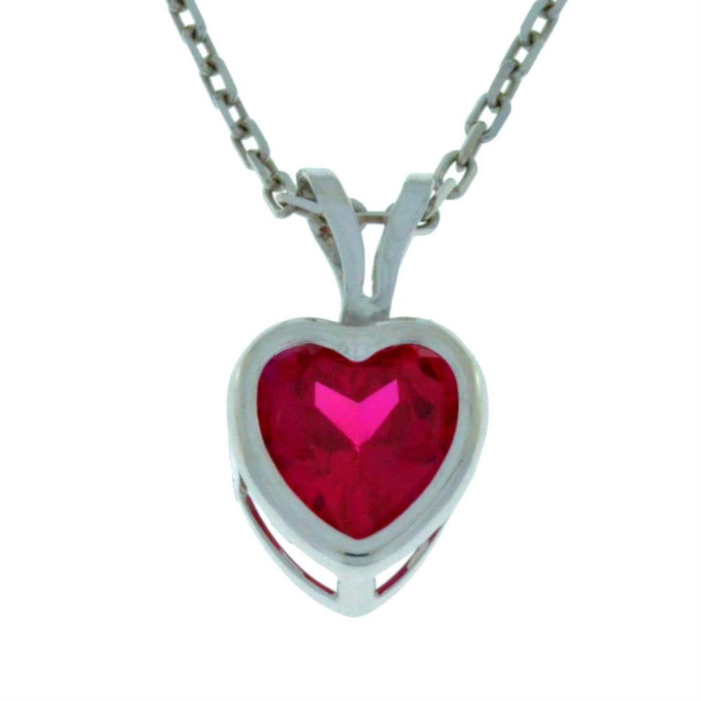 14Kt Gold Created Ruby Heart Bezel Pendant Necklace