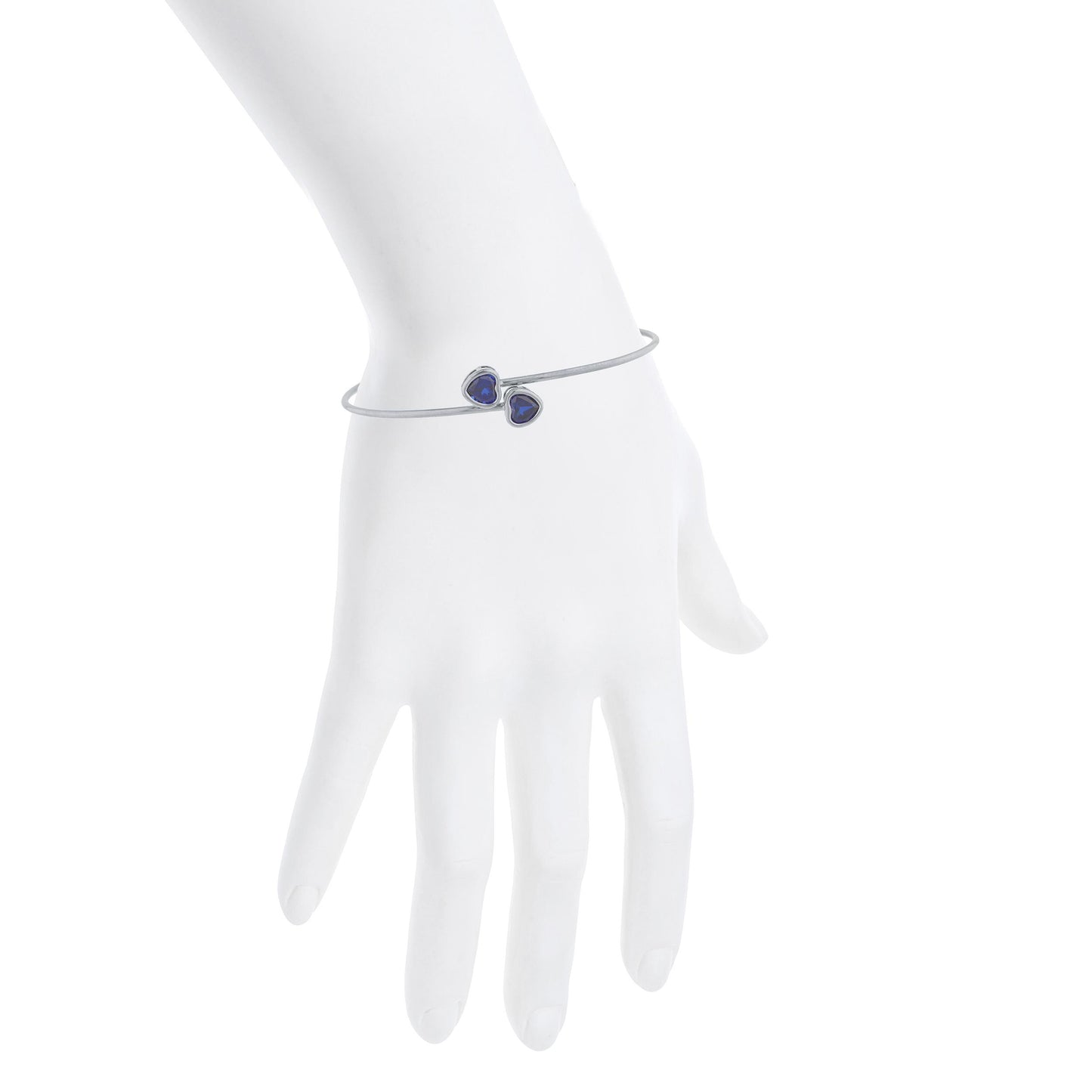 2 Ct Blue Sapphire Heart Bezel Bangle Bracelet .925 Sterling Silver