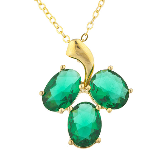 14Kt Yellow Gold Plated Emerald Oval Design Pendant