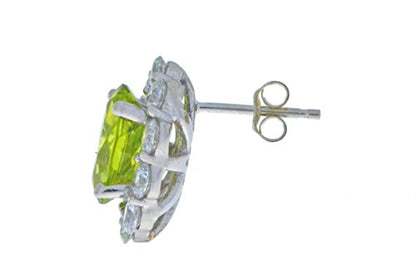 8 Ct Peridot & Zirconia Oval Stud Earrings .925 Sterling Silver