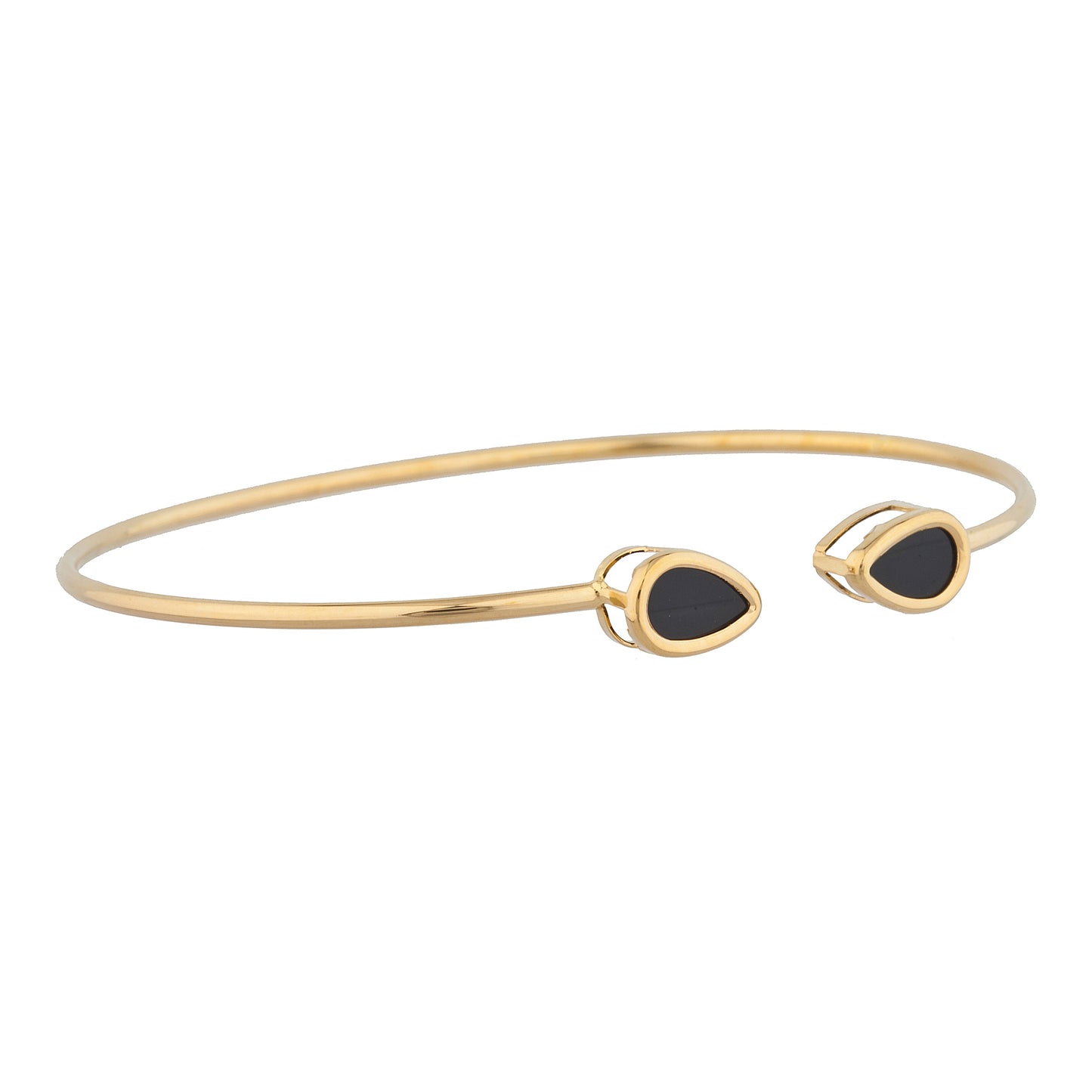 14Kt Yellow Gold Plated Genuine Black Onyx Pear Bezel Bangle Bracelet