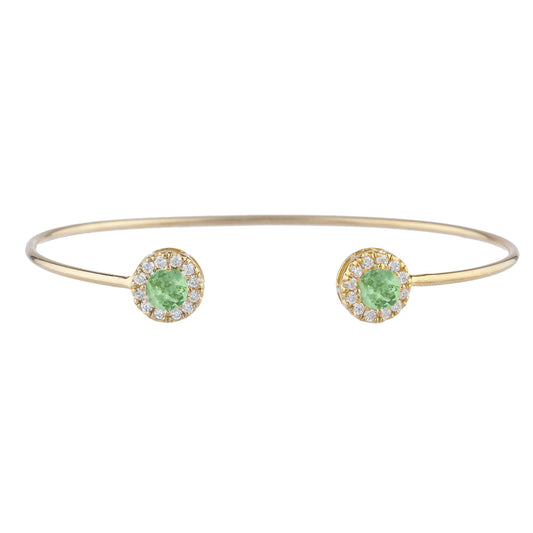 14Kt Gold Green Sapphire Halo Design Bangle Bracelet