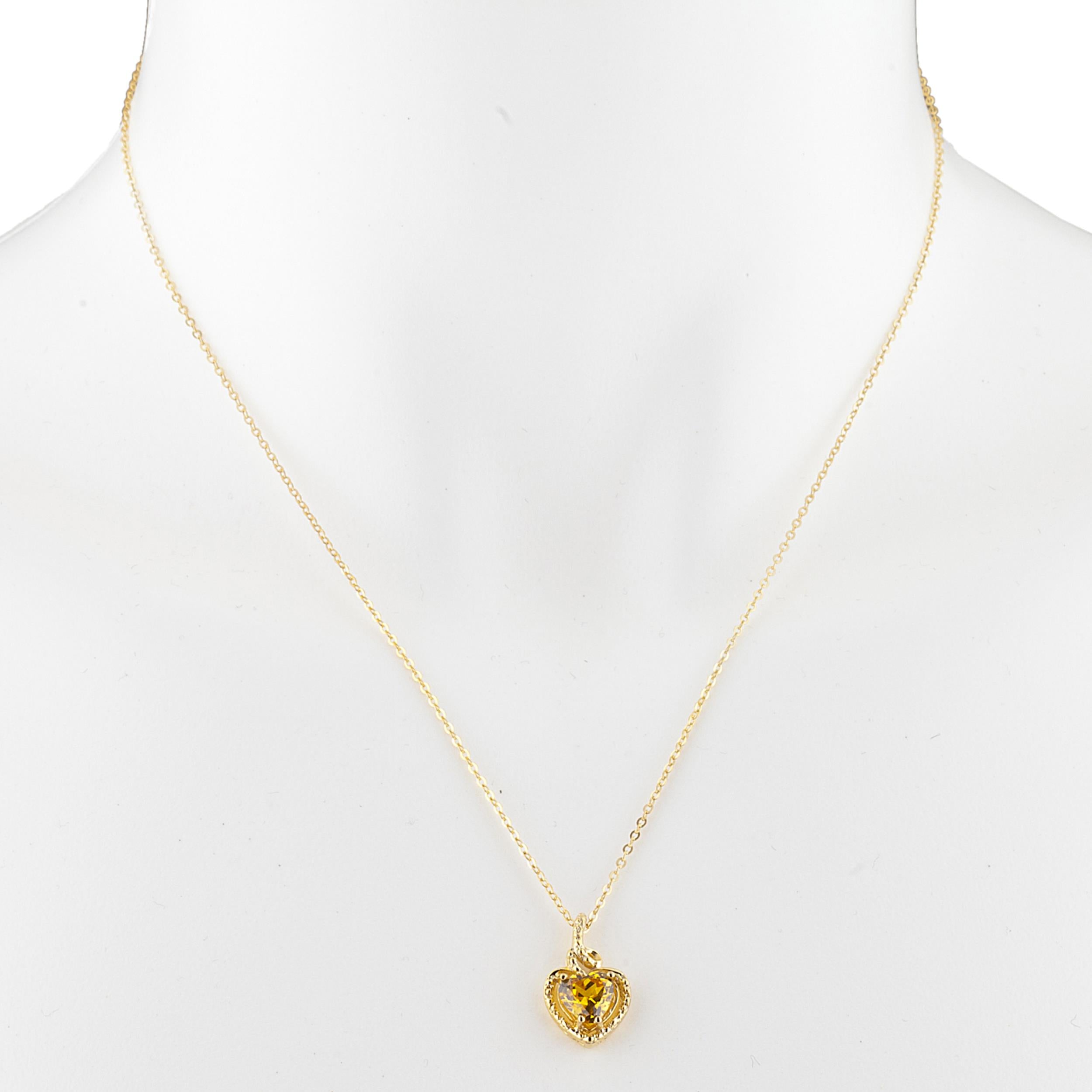 14Kt Gold Yellow Citrine Heart Design Pendant Necklace