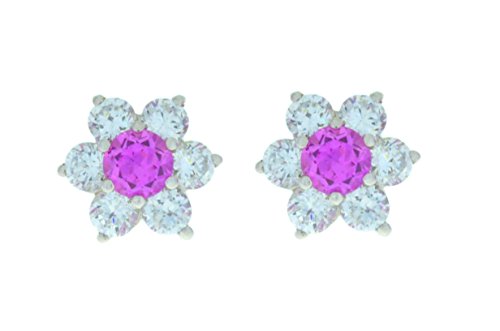 3 Ct Pink Sapphire & White Topaz Stud Earrings .925 Sterling Silver