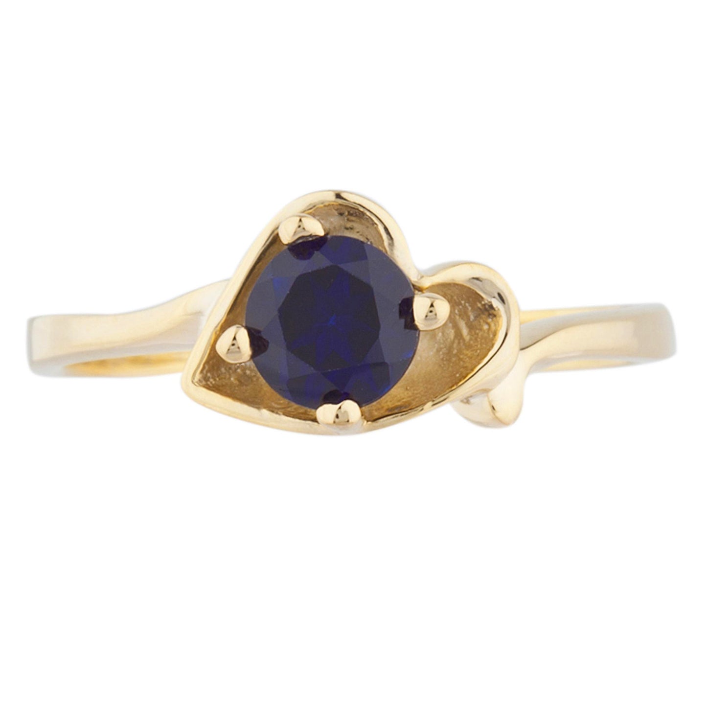 14Kt Gold Blue Sapphire Round Heart Ring