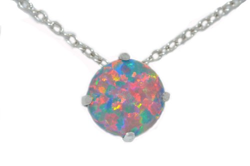 8mm Black Opal Round Pendant .925 Sterling Silver Rhodium Finish