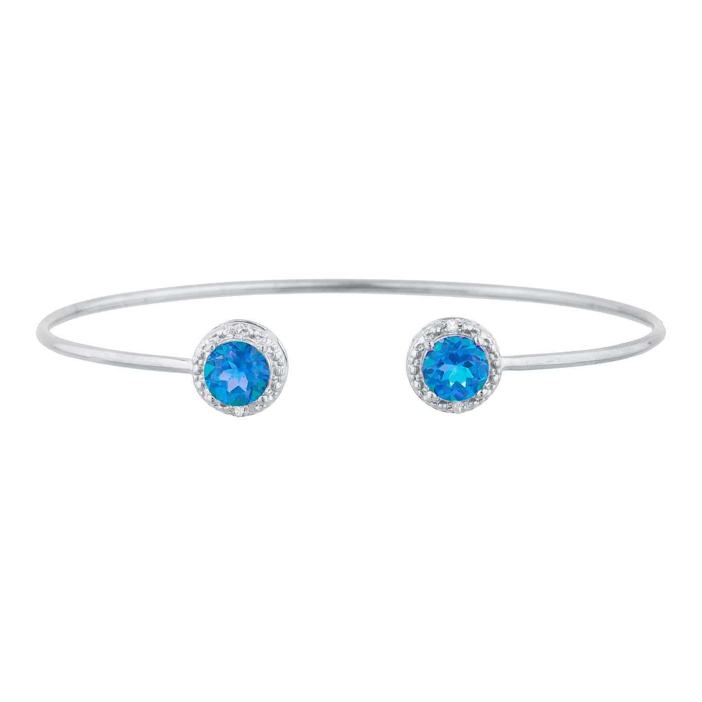 14Kt Gold Natural Blue Mystic Topaz & Diamond Round Bangle Bracelet