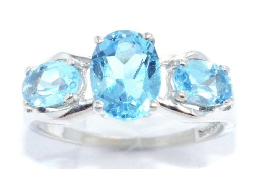 2 Ct Blue Topaz Oval Ring .925 Sterling Silver Rhodium Finish