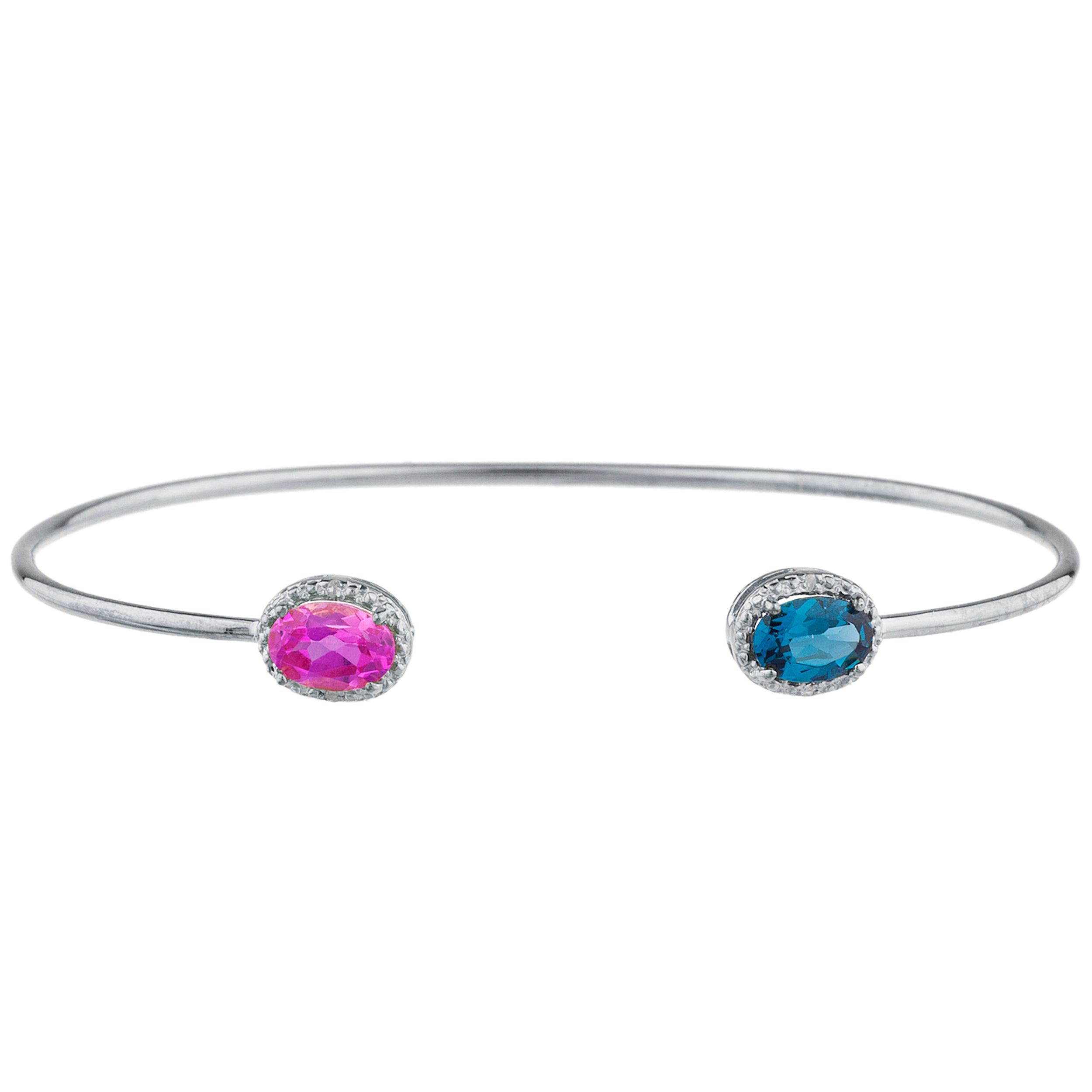 14Kt Gold Pink Sapphire & London Blue Topaz Diamond Oval Bangle Bracelet