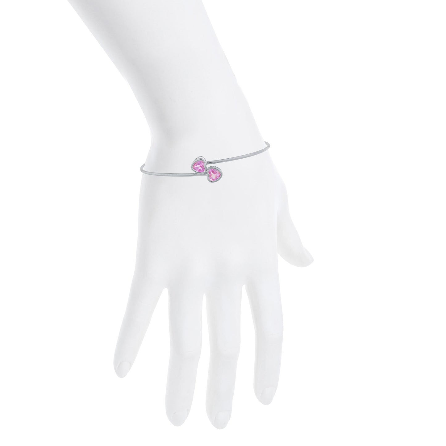 2 Ct Pink Sapphire Heart Bezel Bangle Bracelet .925 Sterling Silver