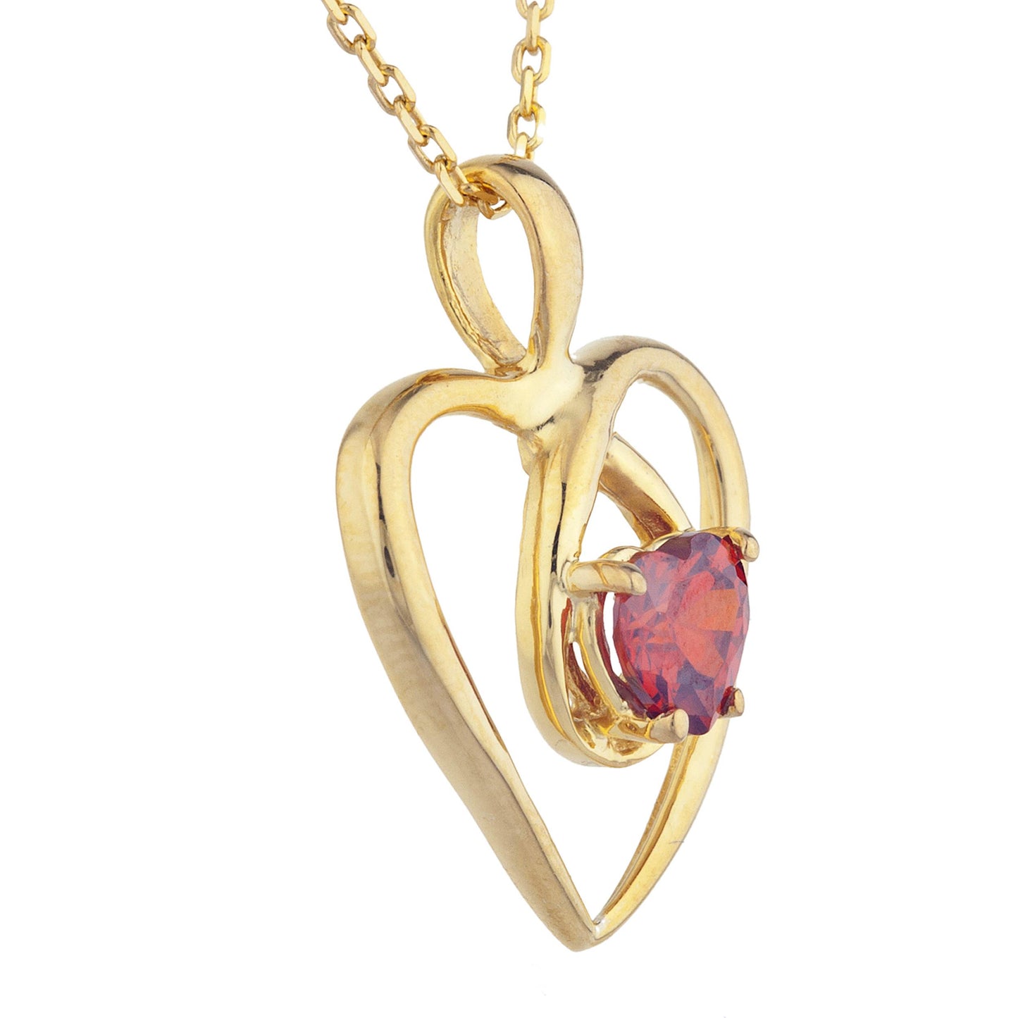 14Kt Gold Garnet Heart Design Pendant Necklace