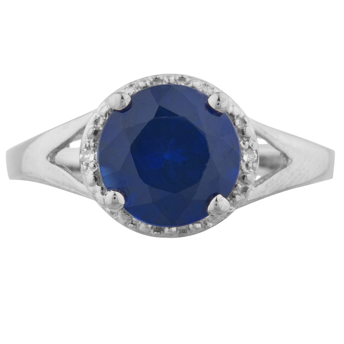 14Kt Gold 2 Ct Blue Sapphire & Diamond Halo Design Round Ring