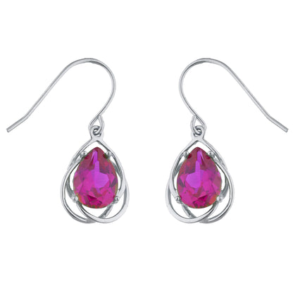 4 Ct Created Ruby Pear Teardrop Design Dangle Earrings .925 Sterling Silver