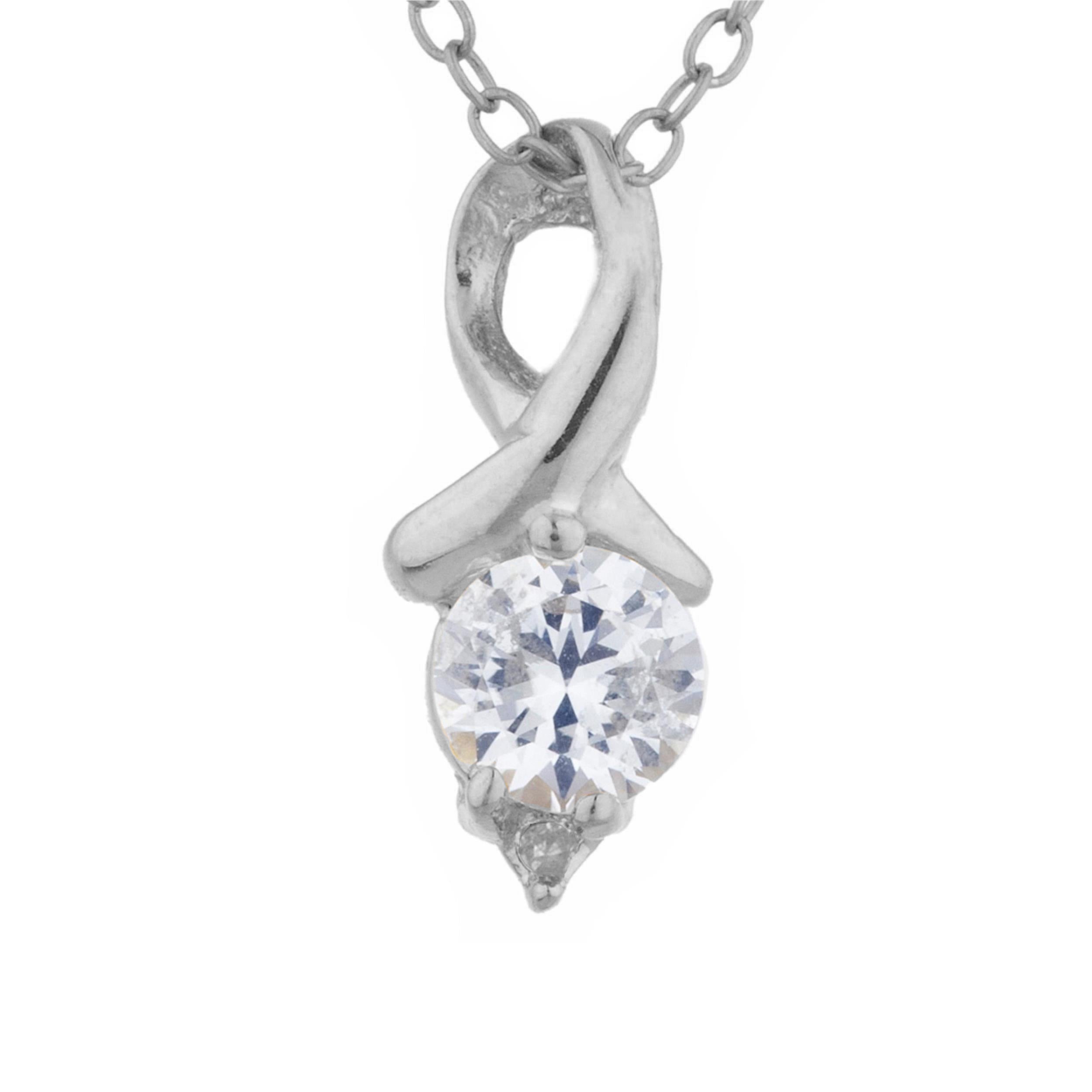 14Kt Gold Zirconia & Diamond Round Design Pendant Necklace