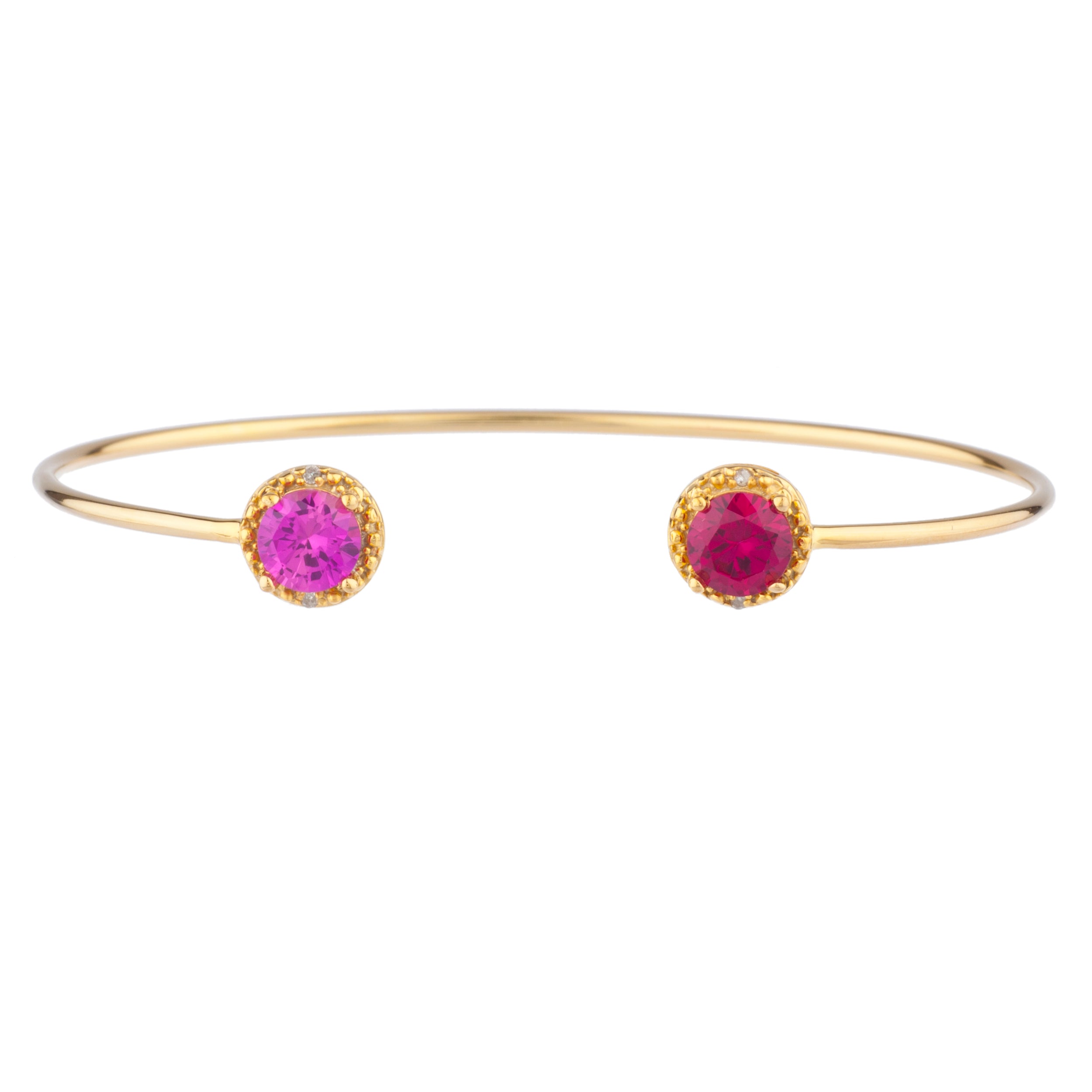 14Kt Gold Created Ruby & Pink Sapphire Diamond Round Bangle Bracelet