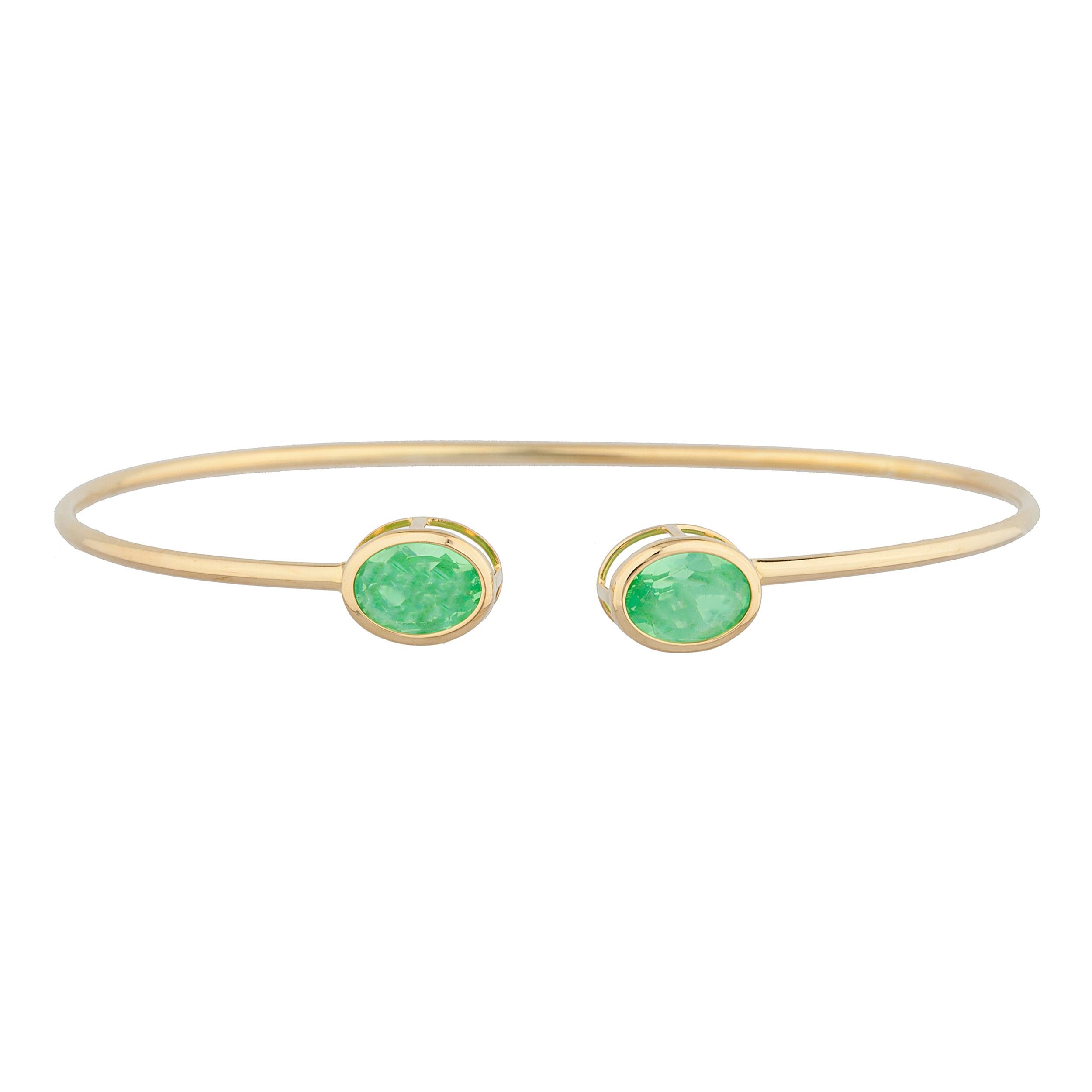14Kt Gold Green Sapphire Oval Bezel Bangle Bracelet