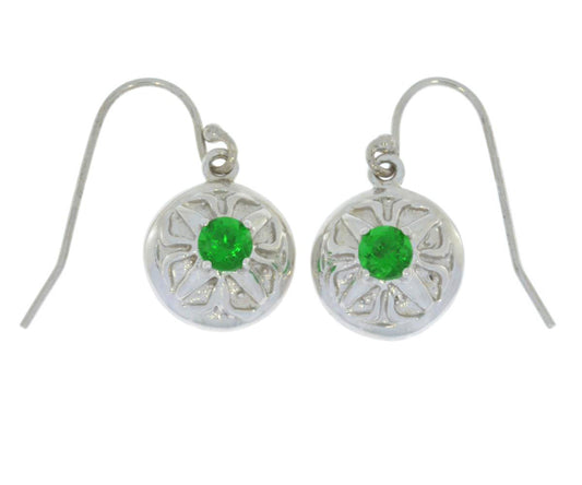 Emerald Round Dangle Earrings .925 Sterling Silver