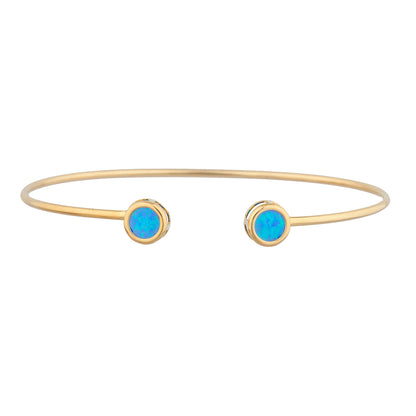 14Kt Yellow Gold Plated Blue Opal Round Bezel Bangle Bracelet