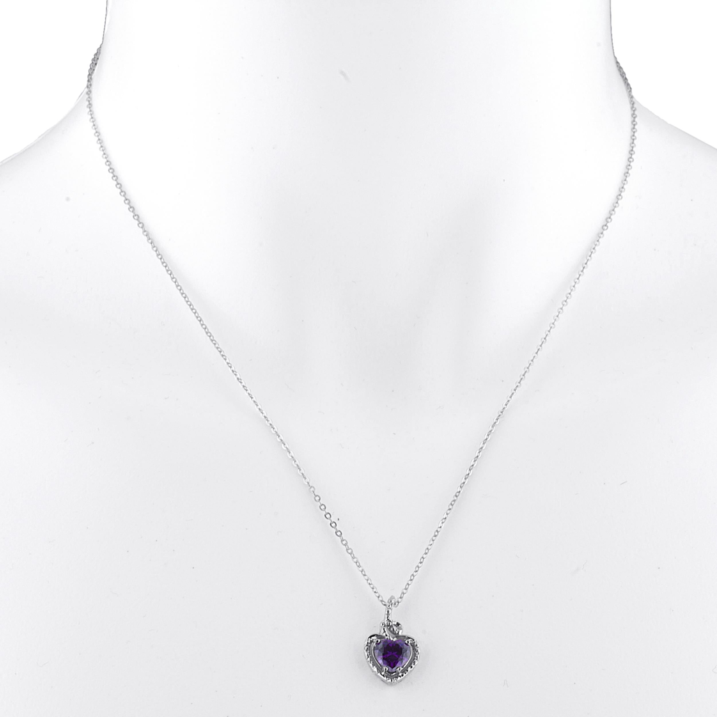 14Kt Gold Amethyst Heart Design Pendant Necklace