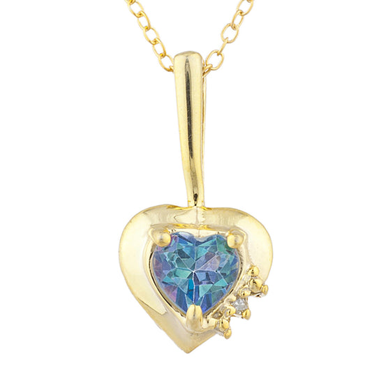14Kt Gold Natural Blue Mystic Topaz & Diamond Heart Design Pendant Necklace