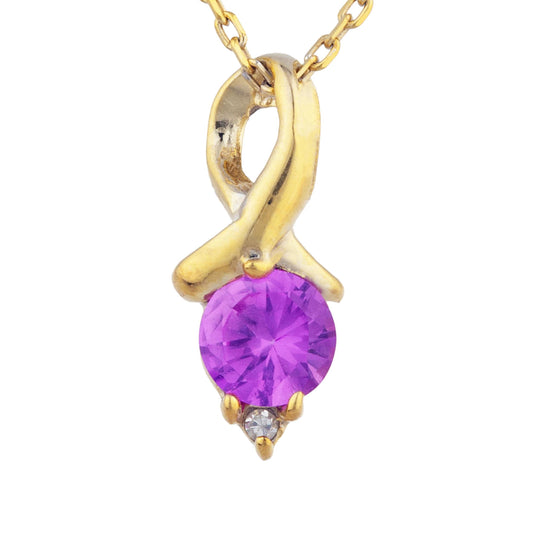 14Kt Gold Pink Sapphire & Diamond Round Design Pendant Necklace