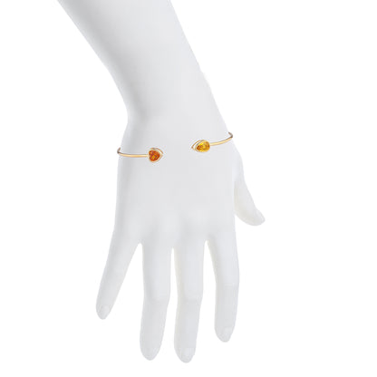 Orange Citrine Heart & Yellow Citrine Pear Bezel Bangle Bracelet 14Kt Yellow Gold Plated Over .925 Sterling Silver