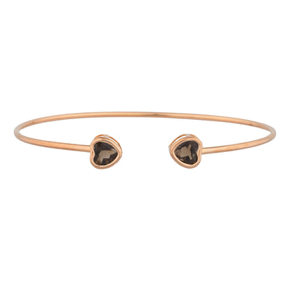 14Kt Rose Gold Plated Genuine Smoky Topaz Heart Bezel Bangle Bracelet