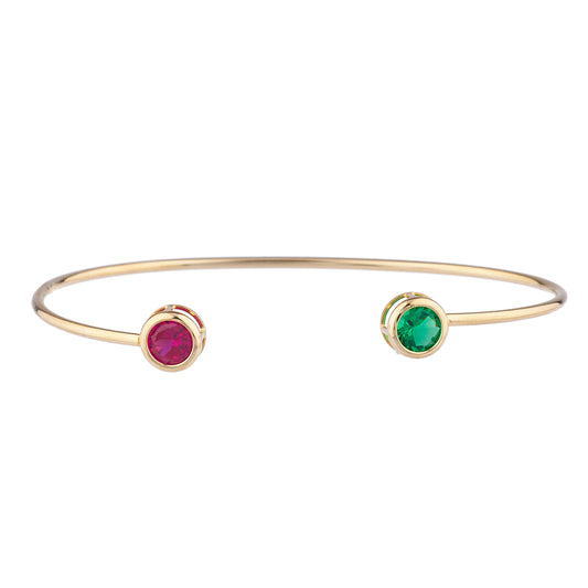 Created Ruby & Emerald Round Bezel Bangle Bracelet 14Kt Yellow Gold Plated Over .925 Sterling Silver