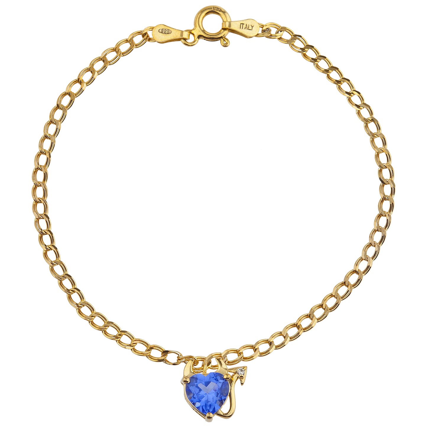 14Kt Yellow Gold Plated London Blue Topaz & Diamond Devil Heart Bracelet