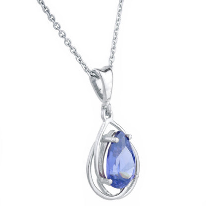 2 Ct Tanzanite Pear Teardrop Design Pendant .925 Sterling Silver