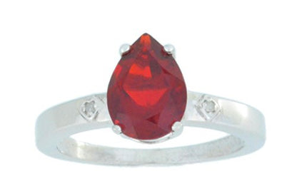 2 Ct Garnet & Diamond Pear Ring .925 Sterling Silver Rhodium Finish