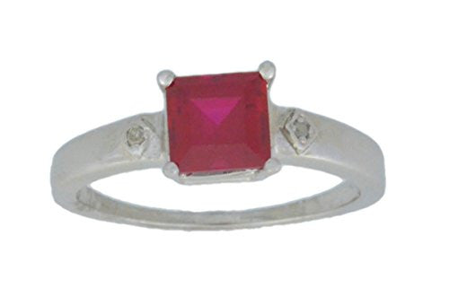 1 Ct Created Ruby & Diamond Princess Cut Ring .925 Sterling Silver Rhodium Finish