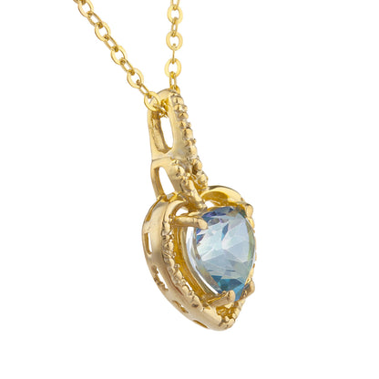 14Kt Gold Natural Blue Mystic Topaz Heart Design Pendant Necklace