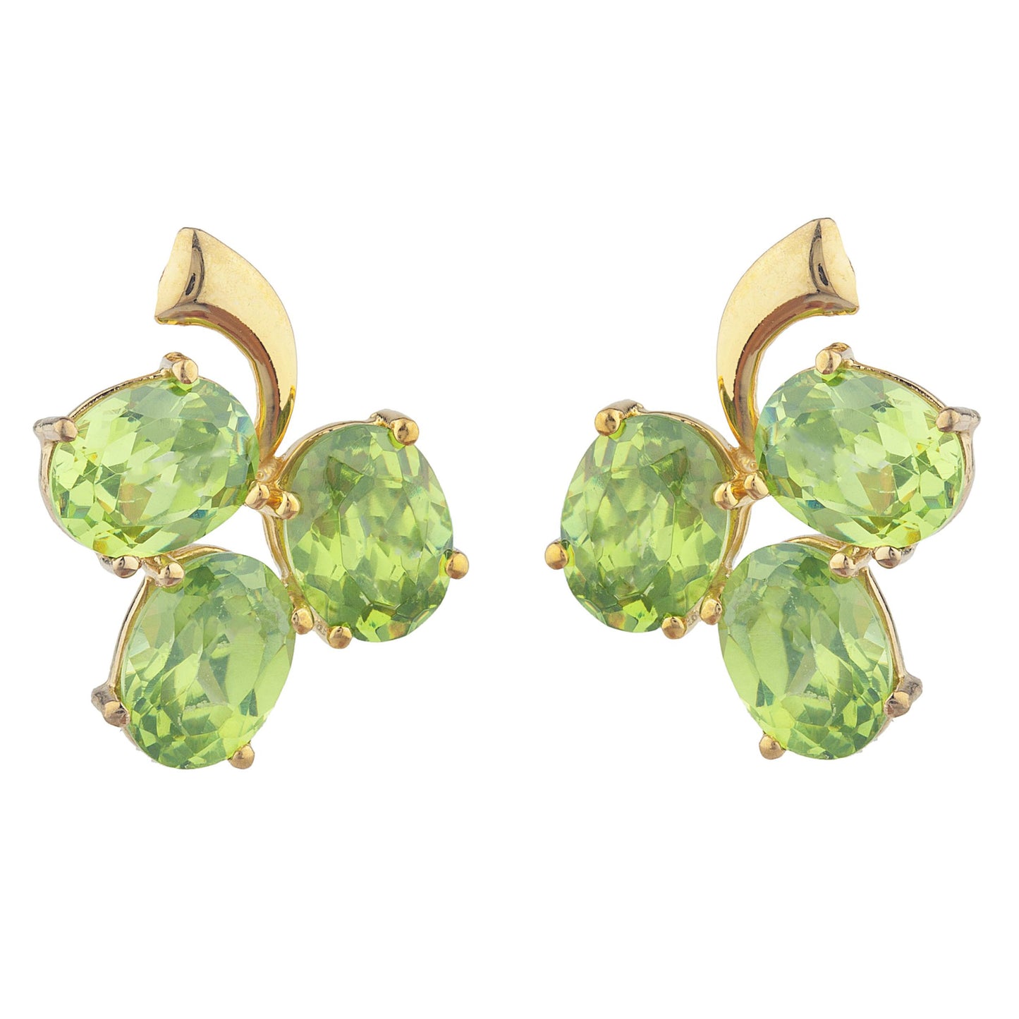 14Kt Yellow Gold Plated Peridot Oval Design Stud Earrings