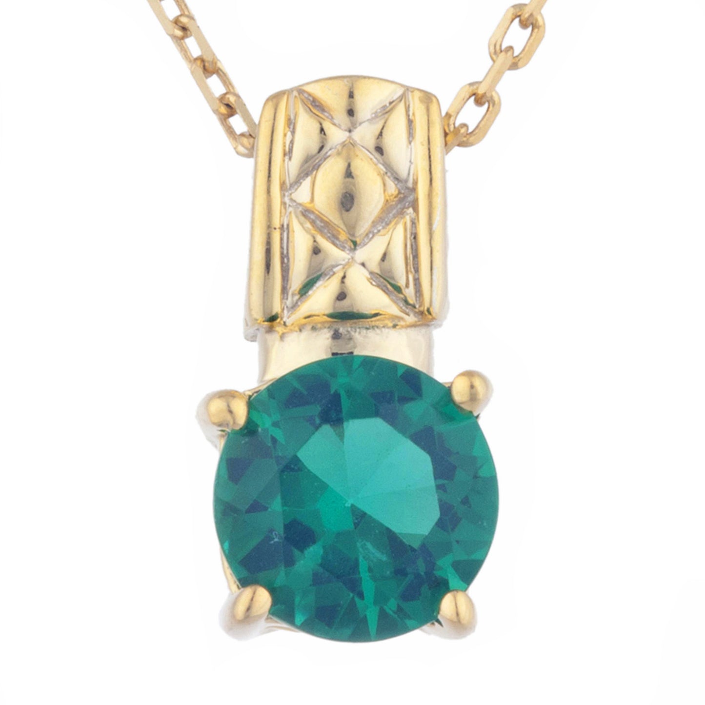 14Kt Yellow Gold Plated Emerald Round Design Pendant